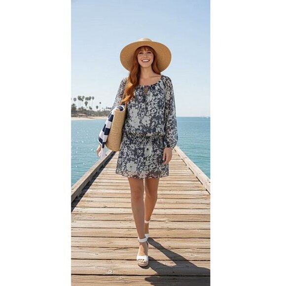 JONES NEW YORK - Blue Boho floral drop waist tunic - Picture 2 of 10